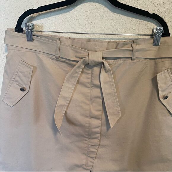 Express- Khaki High Paper Bag Waist Skirt with Tie Belt, Size XL - Picture 2 of 10